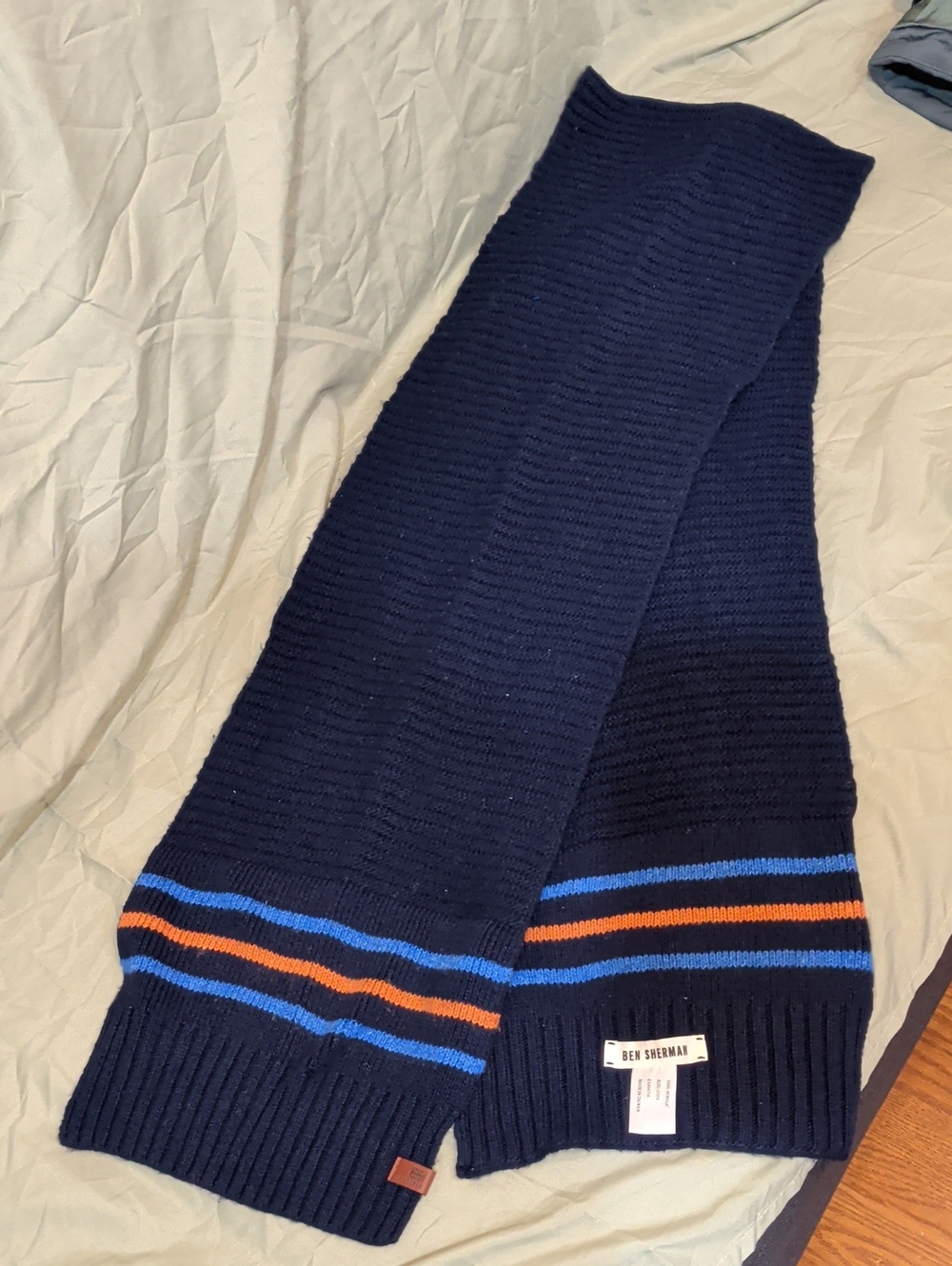 Ben Sherman Navy Scarf with Blue and Orange Stripe Detail